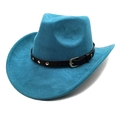 Chapeau de cowboy western bleu paon en feutre avec bandeau en cuir clouté mixte - M (56-58cm) / Bleu lac