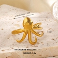 Octopus shaped open ring in golden stainless steel for beach vacations style - Agile Octopus Shape (1043)