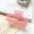Pince à cheveux rectangulaire rose translucide en résine pour coiffure élégante - Rose Bonbon Gelée