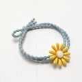 Blue elastic hair tie with yellow daisy flower resin accessory in Korean style - Blue Rope with Yellow Flower