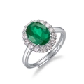 Ovaler smaragdgrüner Edelsteinring mit Diamantkranz auf S925 Silberband - Ovaler Hauptstein / Einstellbar Offen