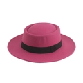 Classic rose red flat top felt jazz fedora hat with elegant black grosgrain ribbon band - 58cm / Rose Red - Ribbon