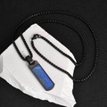 Men's black stainless steel necklace with rectangular lapis lazuli stone pendant - Black Lapis Lazuli Pendant (With Chain)