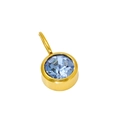 Golden round pendant with faceted blue birthstone zircon inlay and top hanging loop - March (ZA2171G)