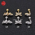 S925 sterling silver zircon stud earrings in leaf and flower shapes with gold finish - 3# Symmetrical Leaf / Silver