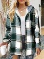 Close-up of a women's plaid hooded jacket with green and white checkered pattern detail - S / Tops / Pattern 3 (Green White Plaid)