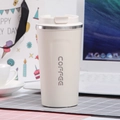 Cream-colored double-layer stainless steel insulated coffee mug with matte texture - Gen 2 White (COFFEE Print)