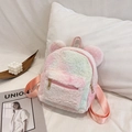 Mini plush backpack with colorful macaron gradient fur and cute ears decoration - Colorful