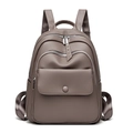 Elegant brown PU leather backpack for women with silver zippers and large front flap pocket - 34*12*28 / Khaki