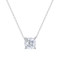 Classic S925 sterling silver necklace with cushion cut clear stone and leaf accent - Lzn29-p