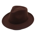 Close-up of a classic dark brown wool felt Fedora hat with a stylish rolled brim detail - One Size / Dark Coffee