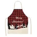 Red buffalo plaid Christmas apron with Merry Christmas lettering and Santa silhouette - A40-Colorblock Christmas Plaid