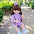 55cm lifelike baby doll in purple knit outfit and blue shoes sitting in a park - Purple Romper Smiling Face / Doll Clothes (Outfit Only)
