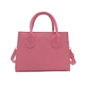 Pink quilted square bag with bow embroidery and adjustable shoulder strap - Pink