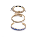 Three-piece gold titanium steel bracelet set featuring crown, roman numerals, and twisted cable - 2-Blue Roman Numeral Bangle Set A