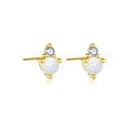 S925 silver 3mm white opal birthstone stud earrings with gold plating and zircon - June/Opal