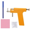 Manual ear piercing tool kit with orange piercer, blue marker, and metal stud set - Orange Ear Gun Kit (Includes 98 Studs + Ear Plugs) / Orange