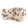 Koraalvlies hoofdband met luipaardprint en strik voor gezichtsverzorging - Beige Luipaard