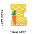 Detail of Easter letter E patch with yellow embroidery and carrot, 6.8x4.8cm dimensions - Letter E