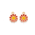 Détail de pendentifs tournesols en émail rouge avec centre jaune et monture en alliage doré - Rouge