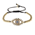 Adjustable evil eye charm bracelet with gold beads and colorful zircon stones - Metal Bead Adjustable String / Gold Black Rope