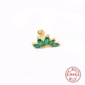 S925 sterling silver gold stud earring with green marquise zircon crown fan design - Single Piece / Gold-Green Zirconia