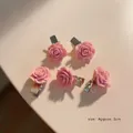 Set of 5 pink resin rose hair clips with silver metal duckbill base, approx. 3cm - Small Flower Clips (Set of 5)
