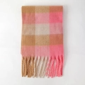 Rainbow plaid mohair scarf in pink, beige and brown tones with fringe details - Style 34 Pink Floral