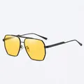 Men's pilot sunglasses with yellow polarized lenses and black metal frame for driving - Black Frame Yellow Night Vision Lens