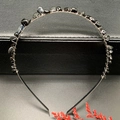 Detail of handmade black crystal stone headband with silver wire wrapping on metal - Obsidian + Silver Band