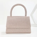 Elegant rose gold sequin evening clutch bag with curved handle and metal glitter finish - Classic Flat Top / Champagne