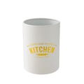 Creamy white cylindrical kitchen storage tube with wooden handle kitchen set accents - White Metal Storage Tube