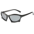Y2K steampunk sunglasses with metallic gunmetal frames and light gray sports lenses - Gunmetal Frame Silver Mirror Lens