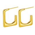 Minimalist gold rectangular hoop earrings in titanium steel for women's daily wear - Bright Gold Rectangular Open