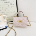 Chic light pink quilted mini crossbody bag with gold chain strap for young girls - Khaki