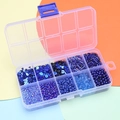 10-grid storage box with blue and purple beads for DIY jewelry making and crafting - 10-Grid Bead Material Kit / Sapphire Blue