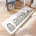 Long white plush bedroom runner rug with cute gray cartoon penguin prints for kids - Small Penguin