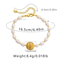 Detail view of freshwater pearl bracelet with size dimensions and gold metal beads - KB0297-Matte Gold Bead Style
