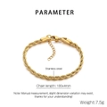 Detail view of twisted rope stainless steel bracelet showing 180mm length and 4mm width - Gold Twisted Rope Bracelet (KB203717-Z)