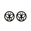 Macro view of matte black butterfly silhouette stud earrings with circular hollow design - Style 264 / Black