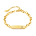 Poliertes goldenes Edelstahl-ID-Armband mit einem runden funkelnden Zirkonstein - Gold