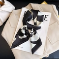 Elegant black and white floral printed square silk scarf styled on a beige suit jacket - New Silk Scarf/small Square Scarf 25 / 65