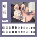Glacier blue gradient press-on nails with marble ink and silver embossed 3D details - R665 Glacier Fog Blue [Glue Type]