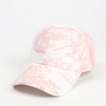 Klassische Baseballkappe mit französischem Toile-de-Jouy-Landschaftsdruck in Rosa und Weiß - Verstellbar / Rosa