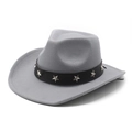 Detail of grey felt cowboy hat with black band and silver star rivets on brim - M (56-58cm) / Gray