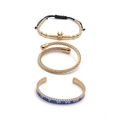Three-piece gold titanium steel set with crown, rope texture and Roman numeral bracelets - Blue Roman Numeral Bangle Set D