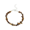 Natural tiger eye chip stone bracelet with adjustable silver lobster clasp - Tiger Eye Color Crushed Stone (3085) / Brown