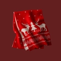 Red Christmas knit scarf with white reindeer and tree patterns in soft texture - Little Deer Red