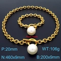 Golden chunky O-chain jewelry set with 20mm white plastic pearls for women - Gold Necklace and Bracelet (KS194074-Z)