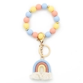 Pastel pink, yellow and blue silicone bead wristlet with rainbow tassel and gold ring - Gray Blue